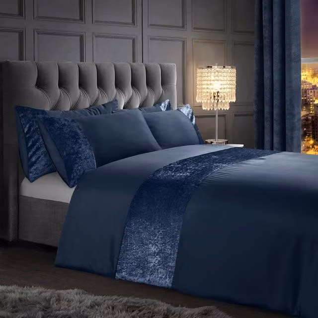 Velosso Crushed Velvet Microfibre Duvet Cover and Pillowcase Set, Blue
