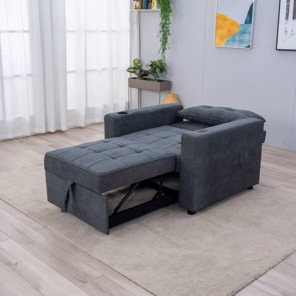 FORGEVIO Grey Linen 3-in-1 Pull Out Armchair Sofa Bed – 2