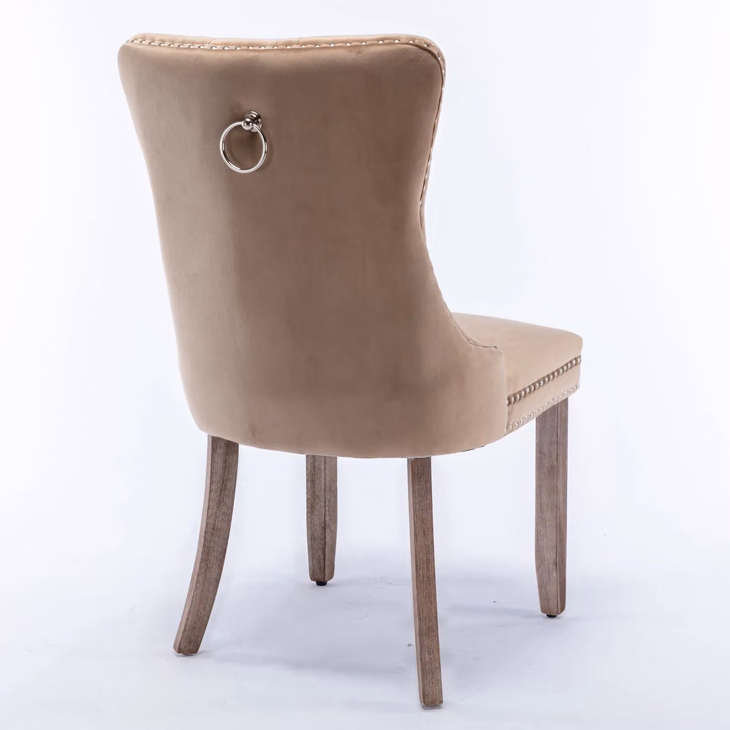 HomeTouch Winchester Luxury Velvet Upholstered Kitchen Dining Chairs with Pull Knocker Back and Oak Wood Legs, Brown, 2 Pack – 2