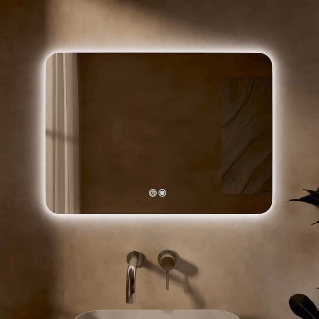 Banyetti Quadra Rectangular Backlit LED Mirror in Clear, W: 50 cm, H: 70 cm