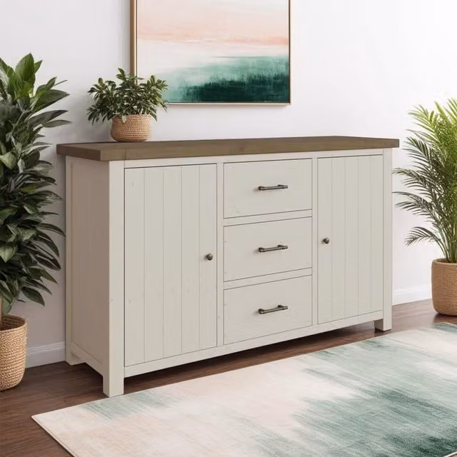 FWStyle Solid Reclaimed Pine Sideboard in Truffle Finish, Width: 153 cm