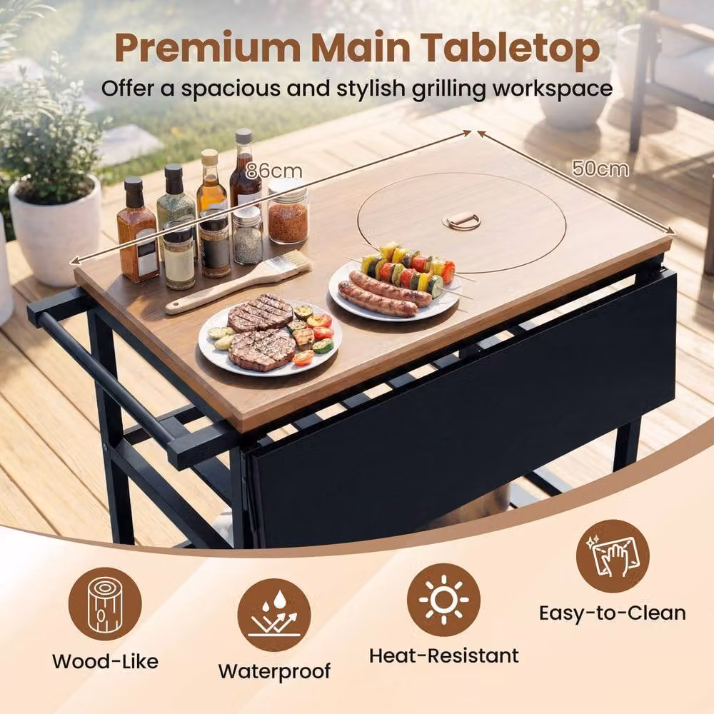 Costway Multicolour Metal Dining Cart with Korean BBQ Grill and 2 Shelves, W/D/H: 86.36 x 50.8 x 78.5 cm – 5