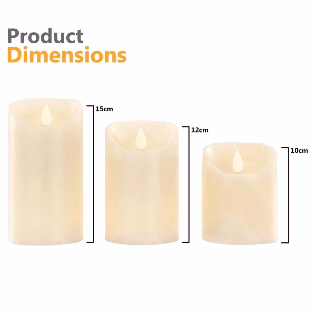 VOGREX Remote Control Battery Powered Real Wax LED Flicker Pillar Candle Lights in Ivory – 2