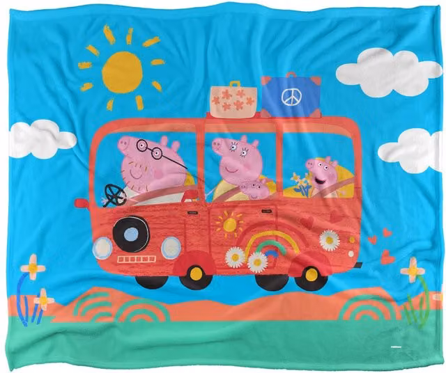 Hasbro Peppa Pig Kids Silky Touch Blanket in White and Multicolour, W: 152 cm, D: 127 cm – 1