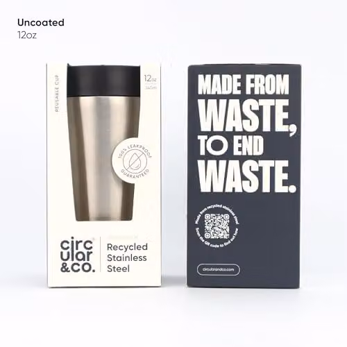 Circular & Co Stainless Steel Insulated Travel Mug with Lid, 355ml, Silver or Black – 5