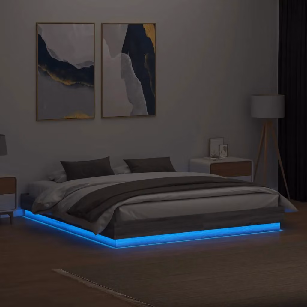 Berkfield Home Modern Grey Sonoma Bed Frame with LED Under-Bed Lighting and USB Charging Port, W/D/H: 200 x 200 cm – 3