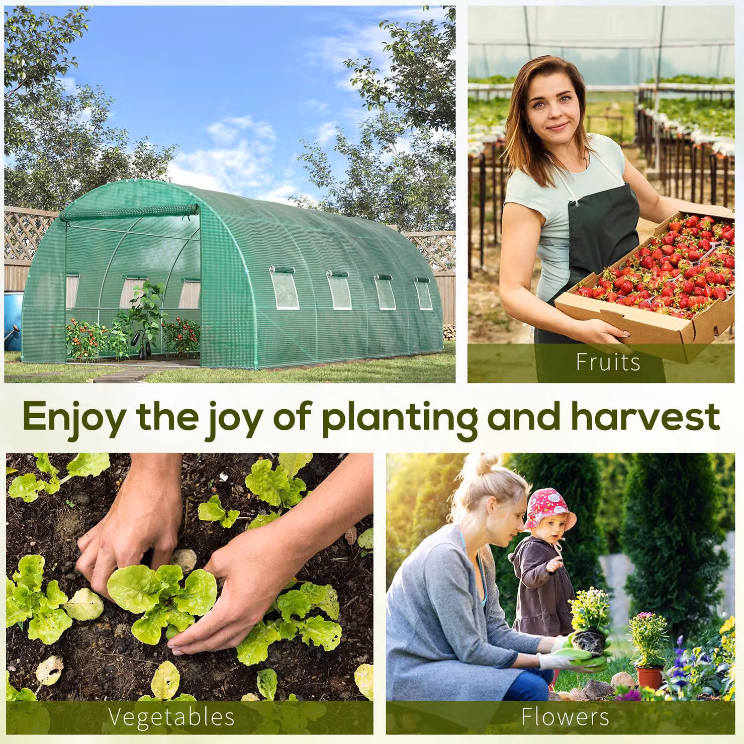 Outsunny Green Large Walk-In Polytunnel Greenhouse with Steel Frame and Roll Up Windows, W: 6 m, D: 3 m, H: 2 m – 2