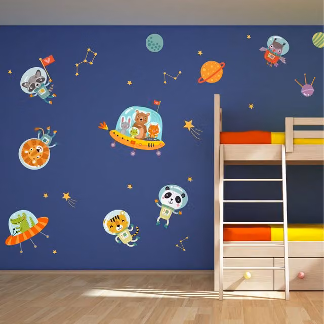 Stickerscape Space Animals Adhesive Wall Stickers for Children in Orange and Multicolour