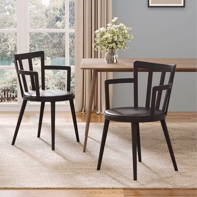 Livingandhome Set of 4 Black PU Leather Padded Dining Chairs with Armrests