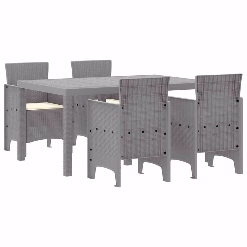 Berkfield Home Modern 5 Piece Garden Dining Set with Light Grey Cushions and Poly Rattan – 3