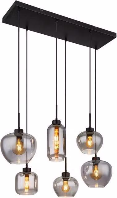 Netlighting Matt Black Cluster Pendant Ceiling Light with Smoke Glass Shades, 6x E27, Height: 120 cm, Width: 43 cm, Depth: 43 cm