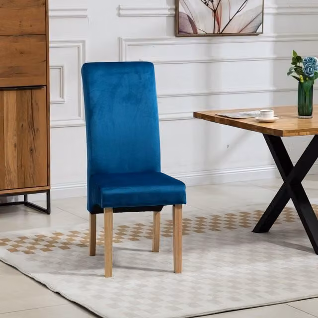 Artemis Home Rimini Velvet Fabric Dining Chairs, Set of 2, Blue, H 104 x W 47 x D 60 cm, H 44 x W 44 x D 47 cm
