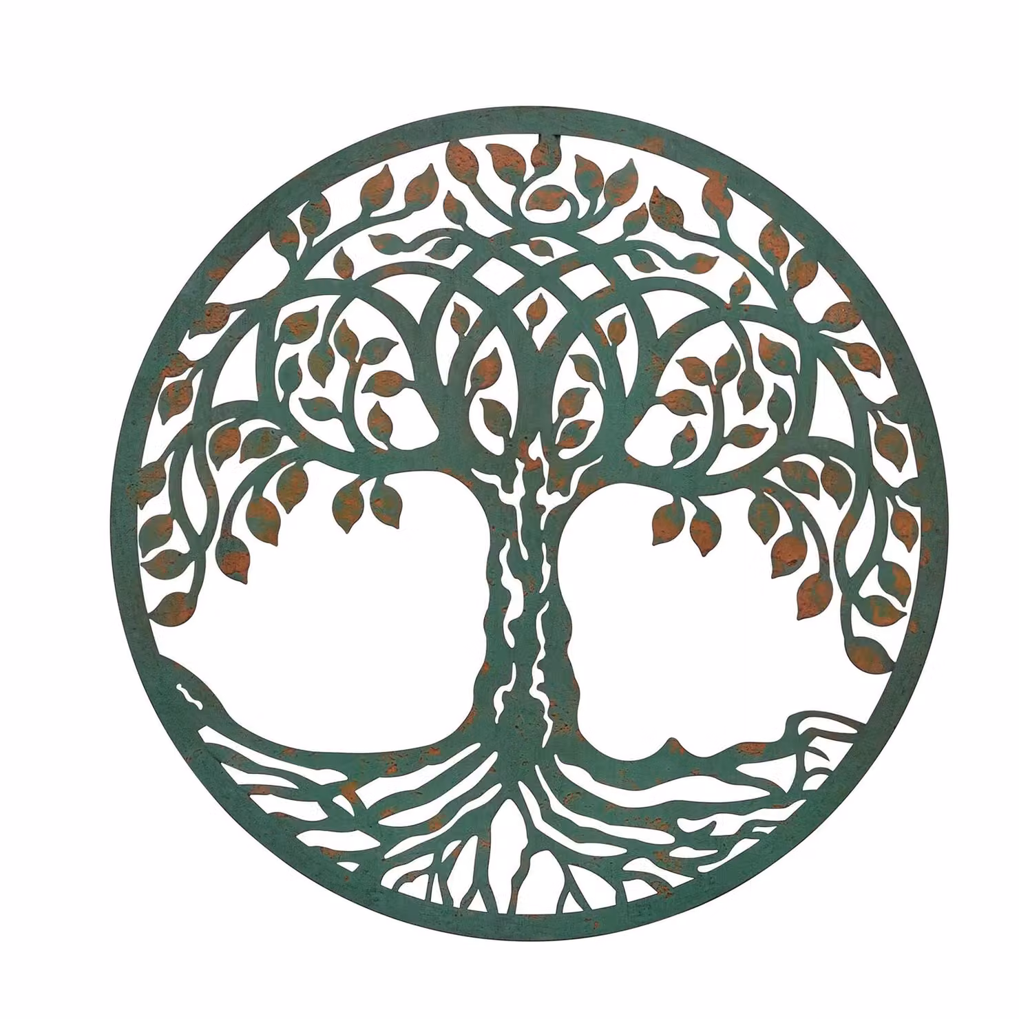 mysmartbuy Tree of Life Verdigris Metal Wall Art, Green and Turquoise Floral Iron Sculpture, Diameter: 60 cm – 2