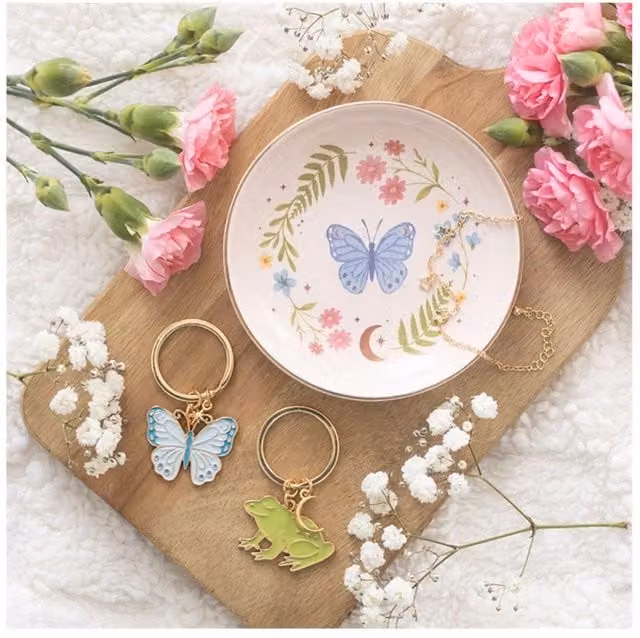 KDMK Luna Butterfly Ceramic Trinket Dish and Jewelry Holder Tray in White