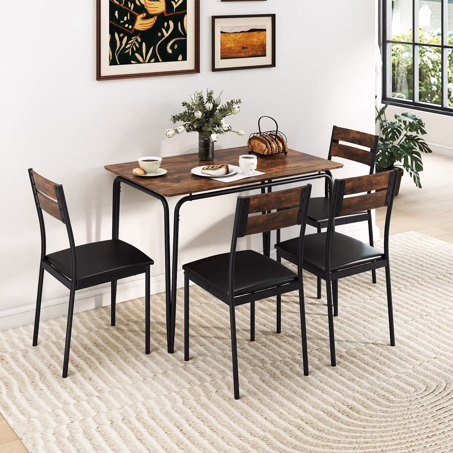 Costway 5-Piece Rectangular Dining Table and 4 Armless Chairs Set in Brown – 8