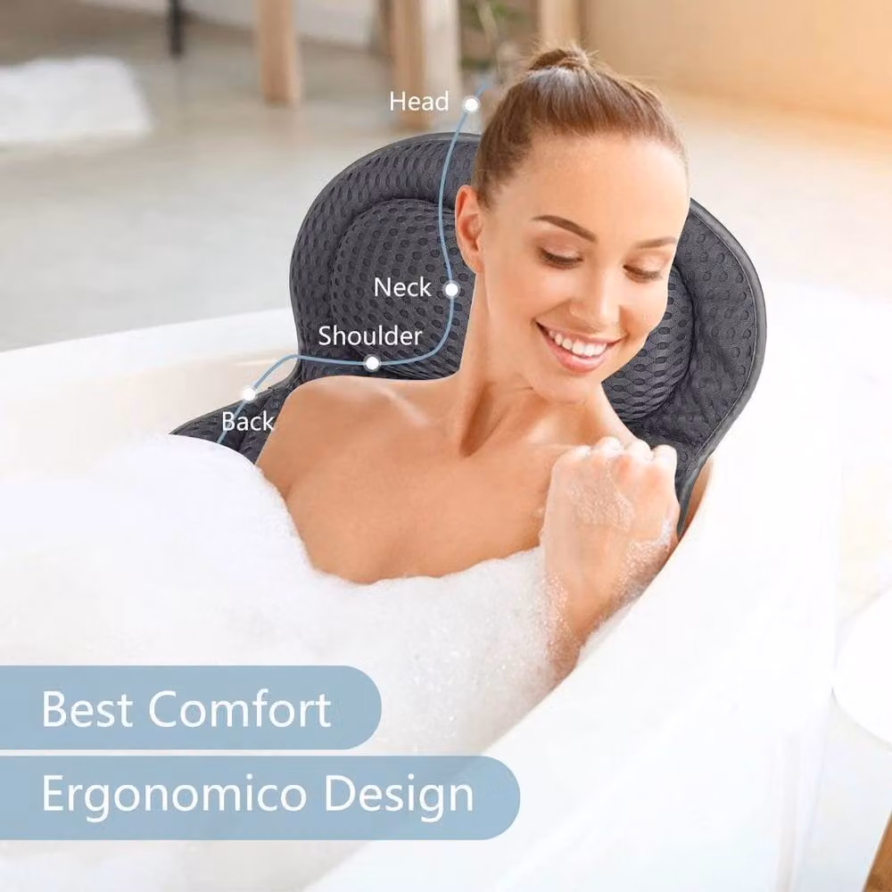 NESTLUNE Comfort Waterproof 4D Home Spa Bath Pillow in Grey – 3