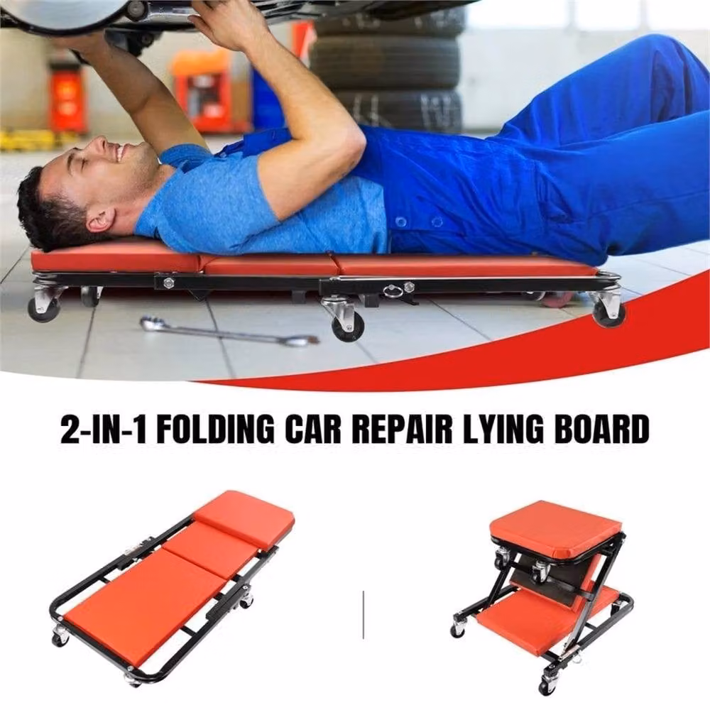 Nordara 2-in-1 Mechanics Folding Rolling Stool in Red – 4