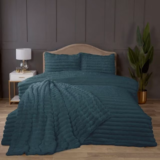 Rapport Home Chunky Ribbed Plush Duvet Cover and Pillowcase Set in Green, Single, W: 90 cm, L: 200 cm