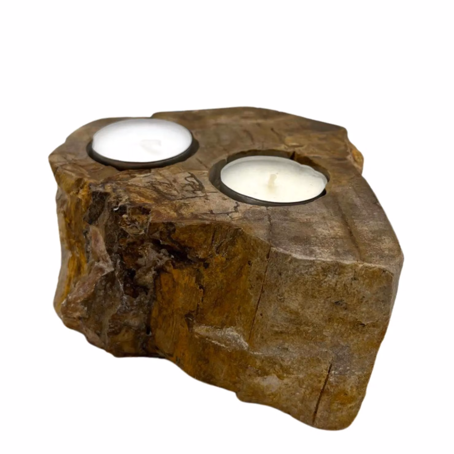 KDMD Double Petrified Wood Tealight Holder in Brown – 2
