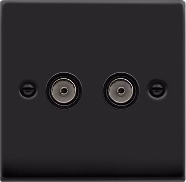 SE HOME Black Flush 2 Gang Twin Coaxial TV Socket Plate
