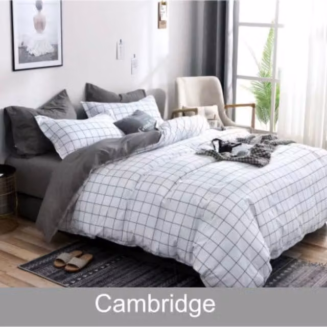 Ezysleep Modern Checked Duvet Cover and Pillowcase Set in Grey and White, 200 cm