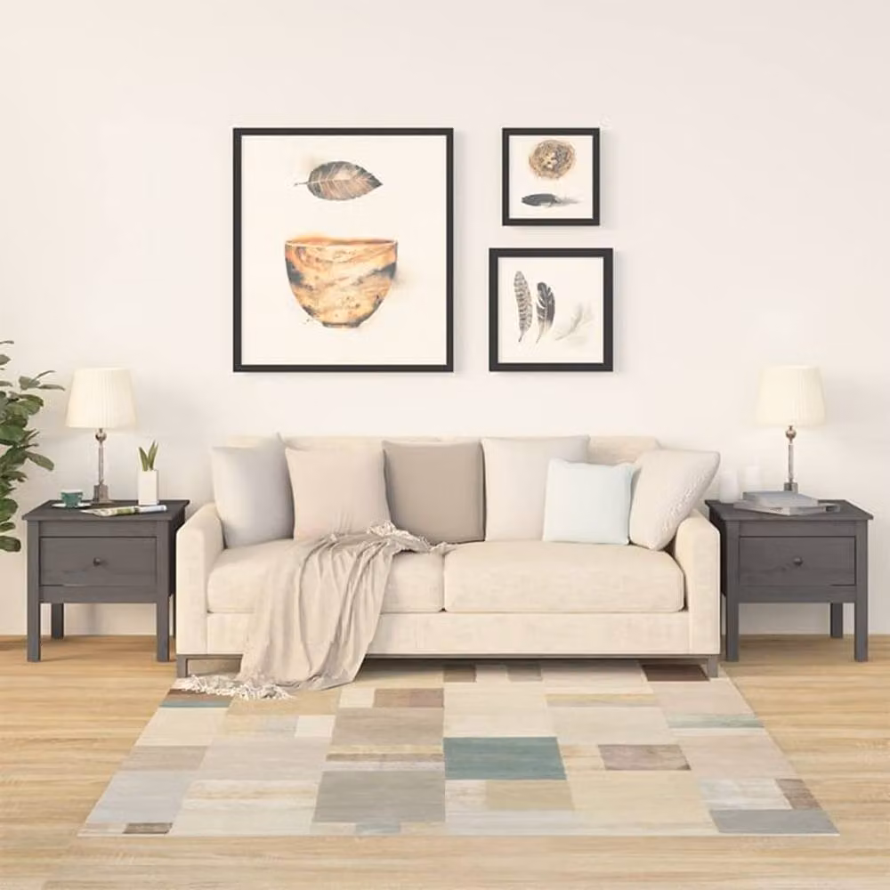 Berkfield Home Set of 2 Grey Solid Pine Wood Side Tables, W/D/H: 50 x 50 x 49 cm – 2