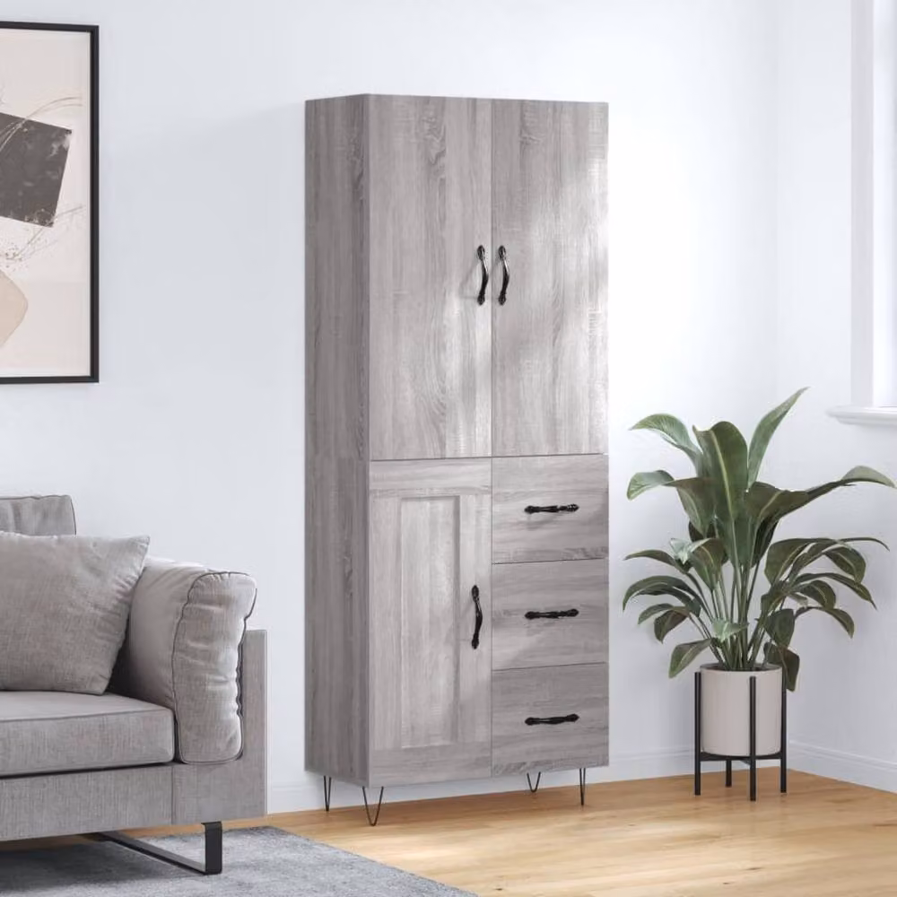 Berkfield Home Grey Sonoma Modern Highboard with Hinged Doors and Internal Shelves, W/D/H: 69.5 x 34 x 180 cm – 2