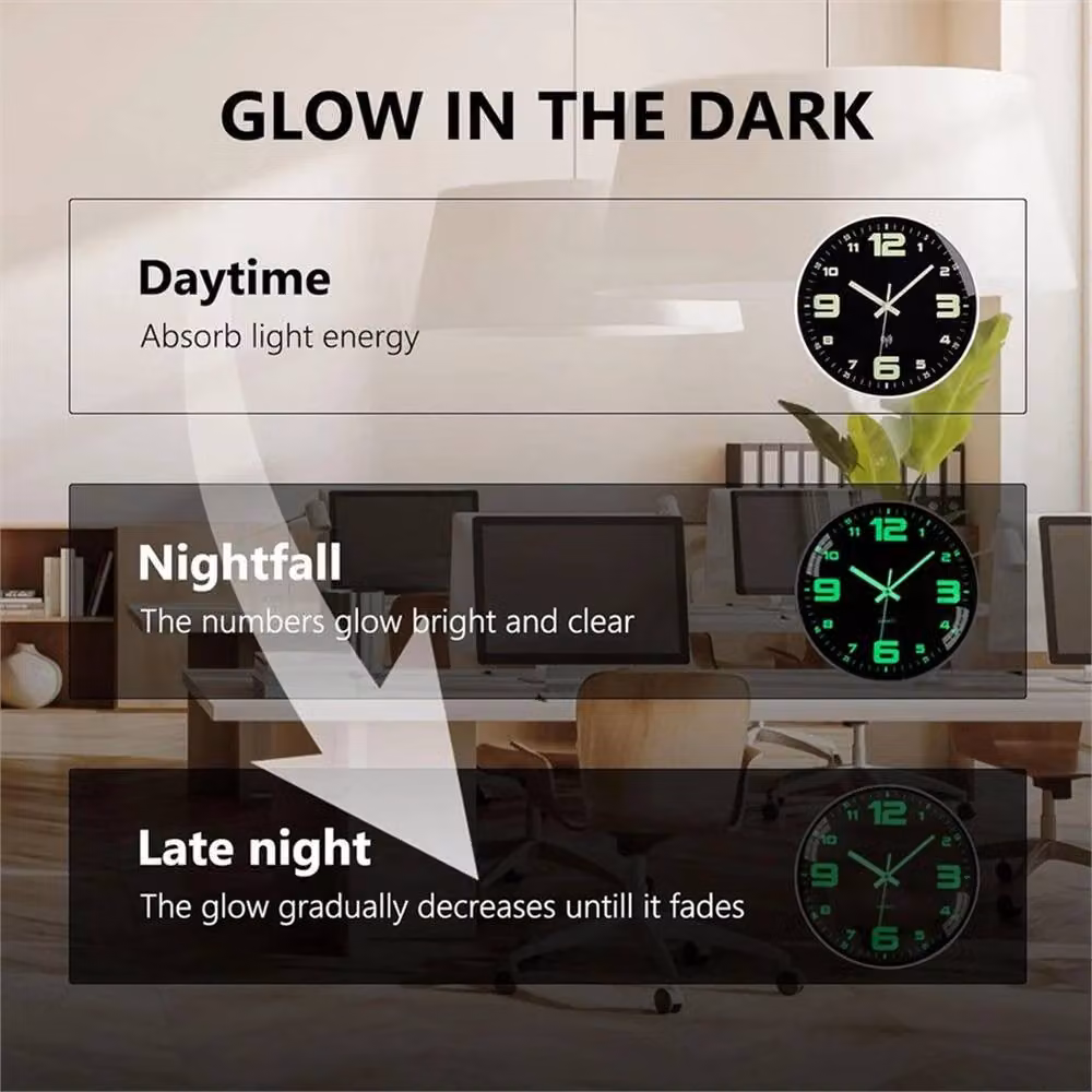 EONLION Modern Round Luminous Analog Wall Clock in Black, Diameter: 30.48 cm – 4
