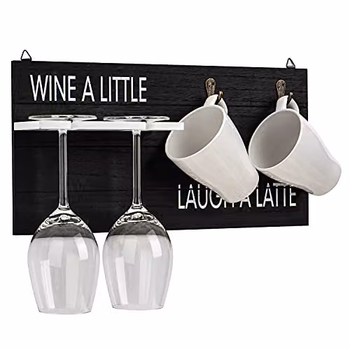 Wicked Gizmos Wall Mounted Wooden Coffee Mug and Wine Glass Holder in Black – 5