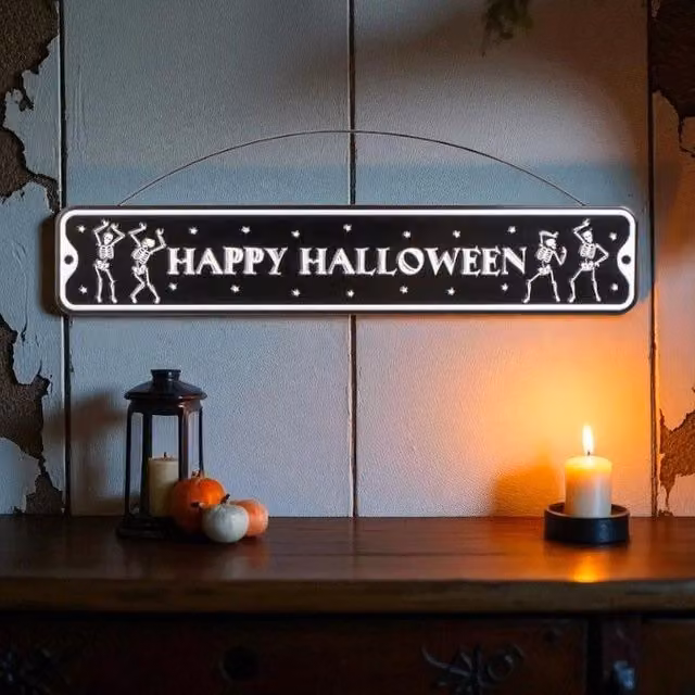 Garden Greatness Happy Halloween Haunted Street Sign in Black Metal