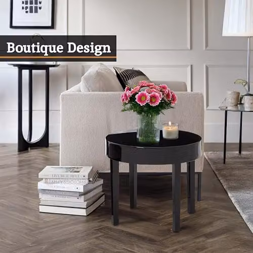 Orsina Set of 3 Black Glossy Nesting Tables with Round Tops – 3