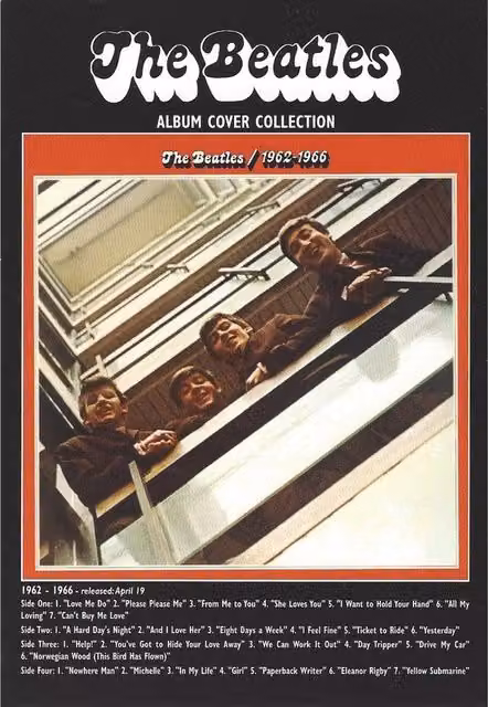 The Beatles 1962-1966 Album Postcard in Black, White, Red and Multicolour