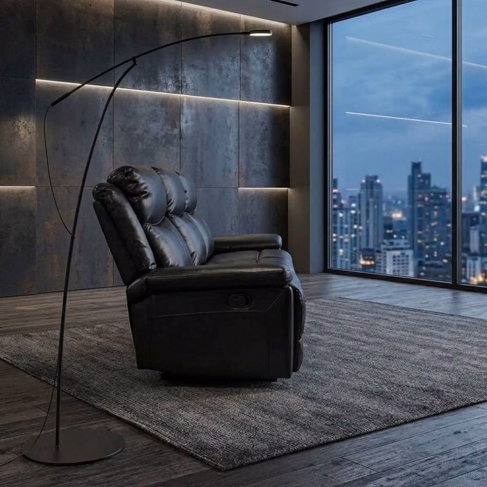 Home Luxe Interior Casper Black Leather 3 Seater Manual Recliner Sofa with Cup Holders W/D/H: 200 x 95 x 75 cm – 4