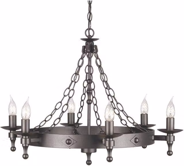 Netlighting Warwick 6 Light Vintage Suspended Chandelier in Black Metal with E14 Fitting