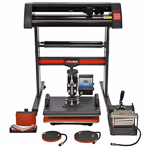 PixMax 5 in 1 Heat Press Bundle with Sublimation Vinyl Cutter and SignCut Pro Software in Black