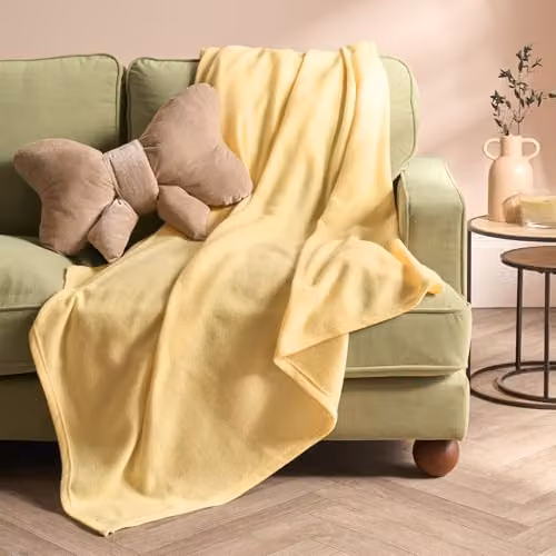 OHS Ultra Soft Polar Fleece Throw Blanket, Yellow, W/D/H: 120 x 150 cm – 2