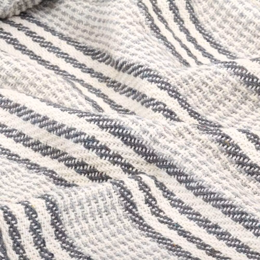 Berkfield Home Striped Cotton Throw with Fringes, Grey & White, W: 125 cm, L: 150 cm – 2