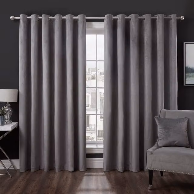 Divante Grey Velvet Blackout Eyelet Curtains, W: 168 cm, H: 183 cm