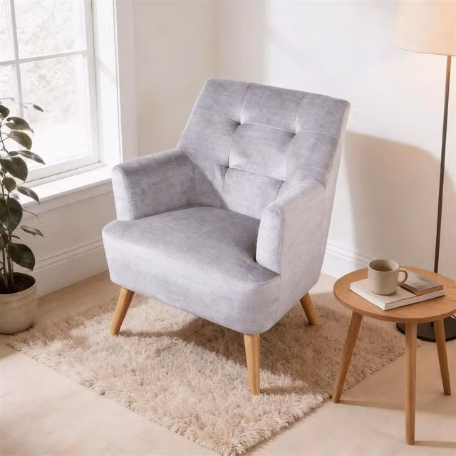 Home Source Arta Modern Plush Tub Accent Armchair in Silver Grey