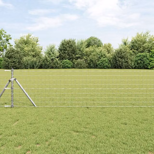 Berkfield Home Euro Fence with 13 Round Posts, Galvanised Steel, Silver/Grey, 0.4 x 25 m – 1