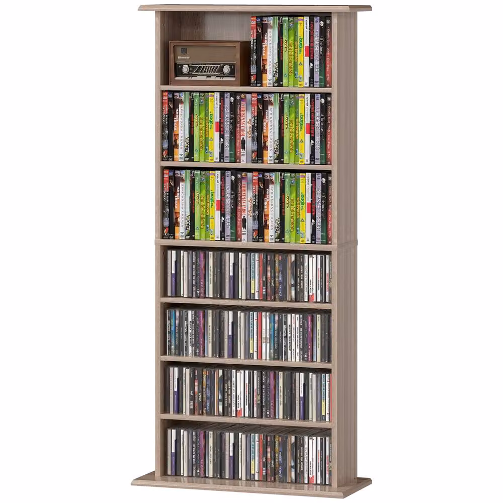 STILVORA CD Storage Unit with 6 Adjustable Shelves in Brown and Beige – 3