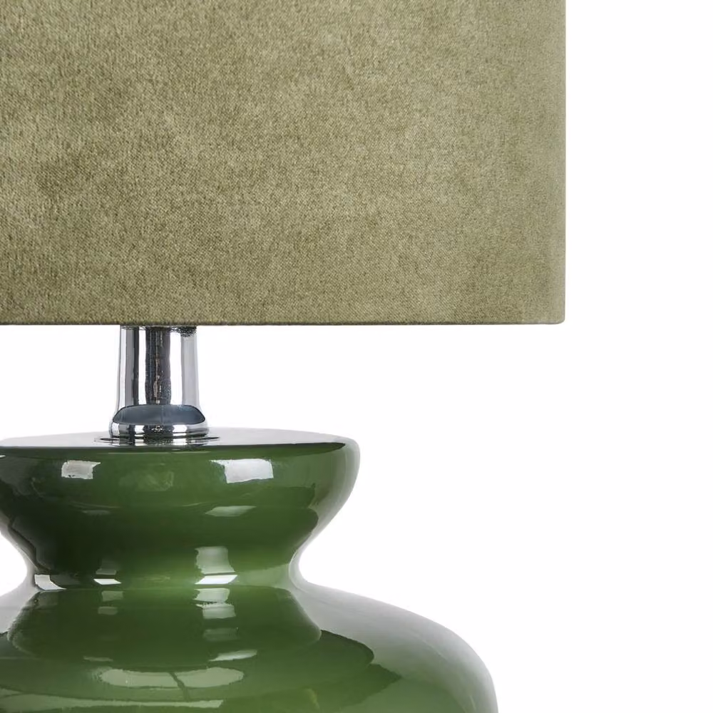 Wyld and Coco Green Ceramic Bedside Lamp with LED and Fabric Shade, Height: 62 cm – 4