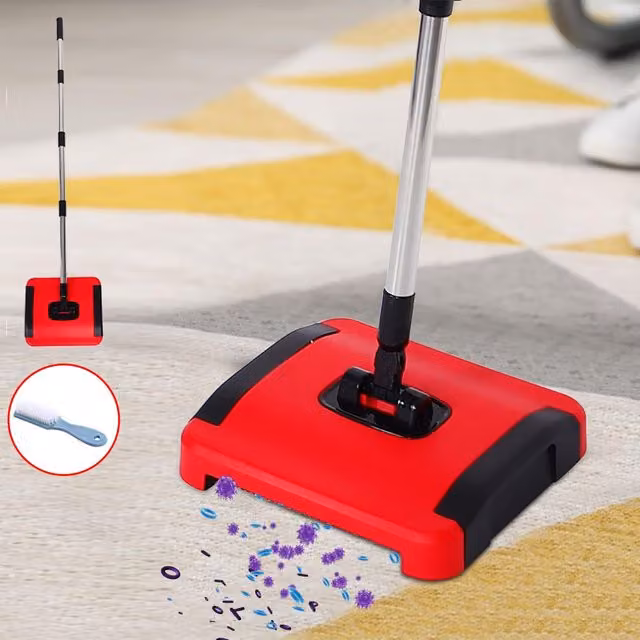 SPETLEK Multi-functional Manual Carpet Sweeper with Wide Cleaning Path in Red – 1