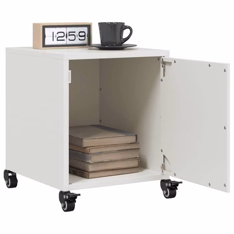 Berkfield Home Set of 2 White Metal Bedside Cabinets, W/D/H: 36 x 39 x 43.5 cm