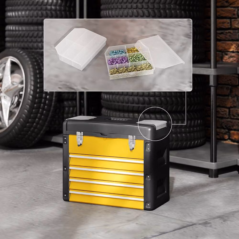 STILVORA Yellow Metal Toolbox with 4 Drawers and Top Tray, W/D/H: 49.7 x 40.7 x 25.3 cm – 8