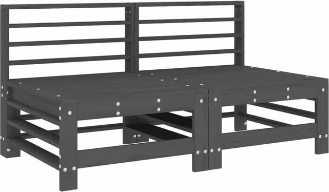 Berkfield Home Garden Middle Sofas, 2 Piece Set in Grey Solid Pine Wood