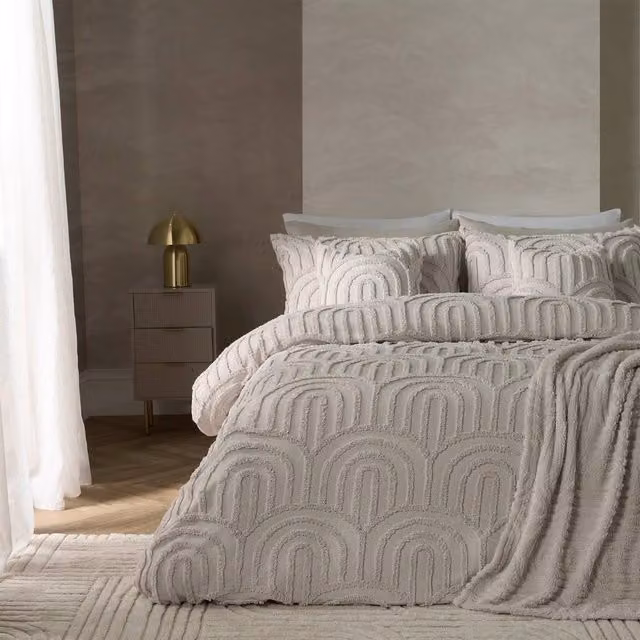OHS Tufted Arches Bedding Set in Stone with Duvet Cover and Pillowcase, Size: Super King (200 x 200 cm) – 1