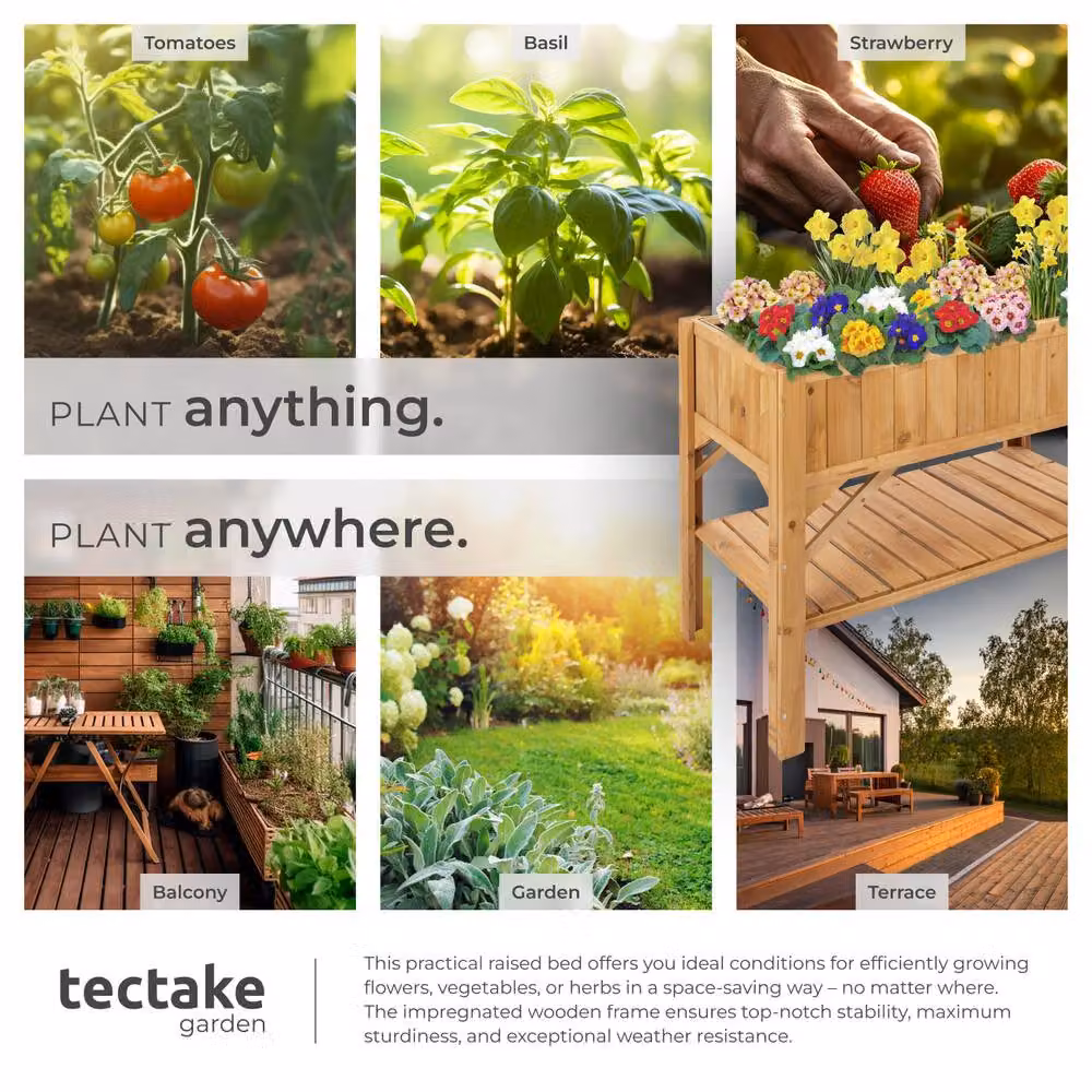 tectake Wooden Raised Bed in Brown, W/D/H: 119 x 57 x 90 cm – 5