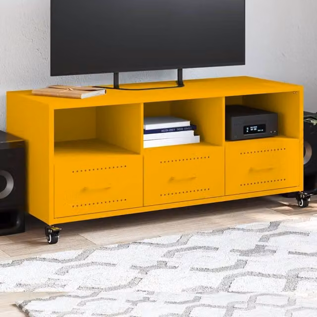 Berkfield Home Mustard Yellow Metal TV Cabinet W: 100.5 cm, D: 39 cm, H: 43.5 cm