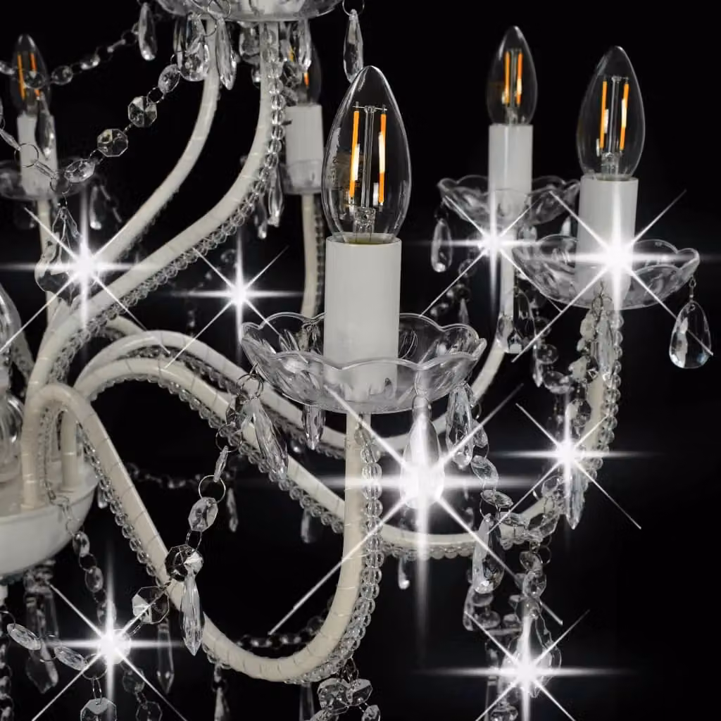 Berkfield Home 2-Layer White Crystal and Metal Suspended Chandelier for 15 x E14 Bulbs – 3